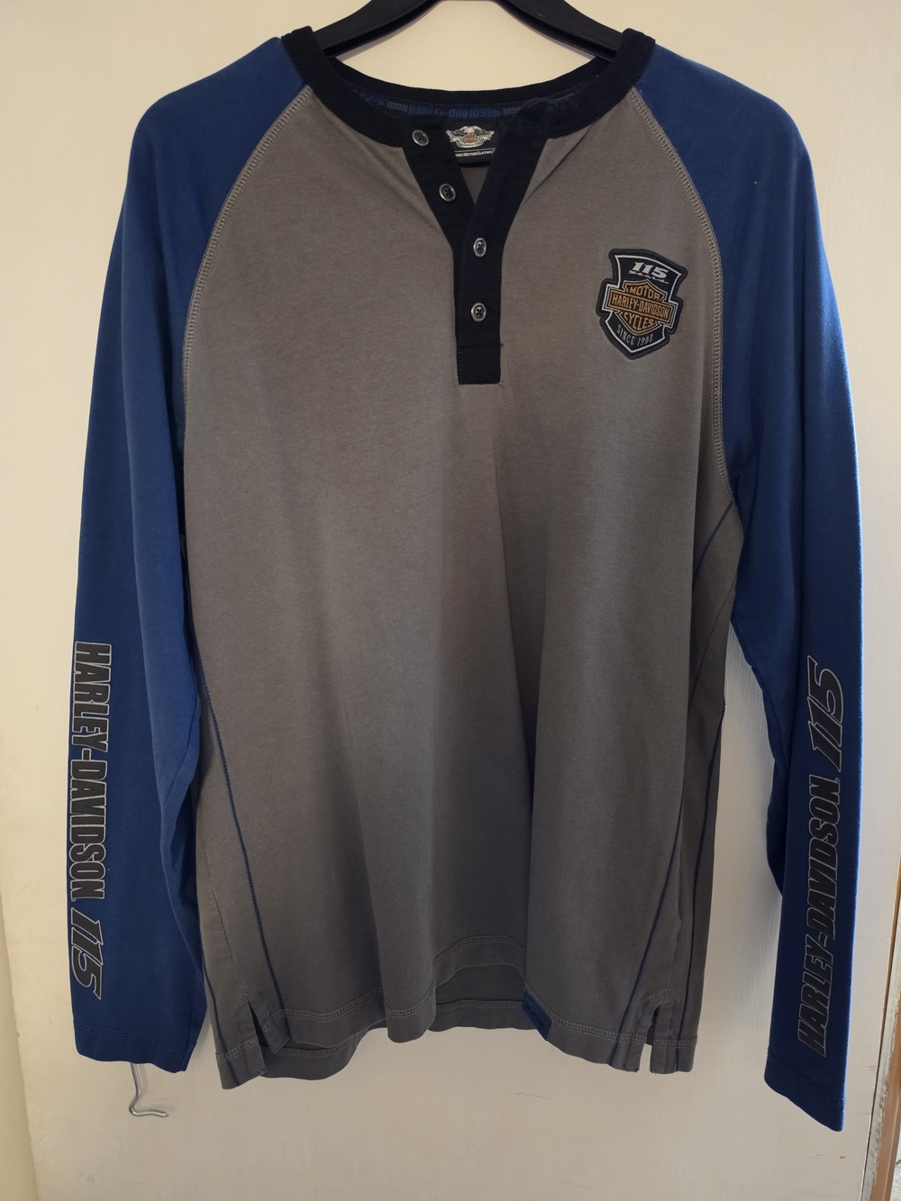 Harley-Davidson Men's Blue & Gray Long Sleeve Henley Shirt
